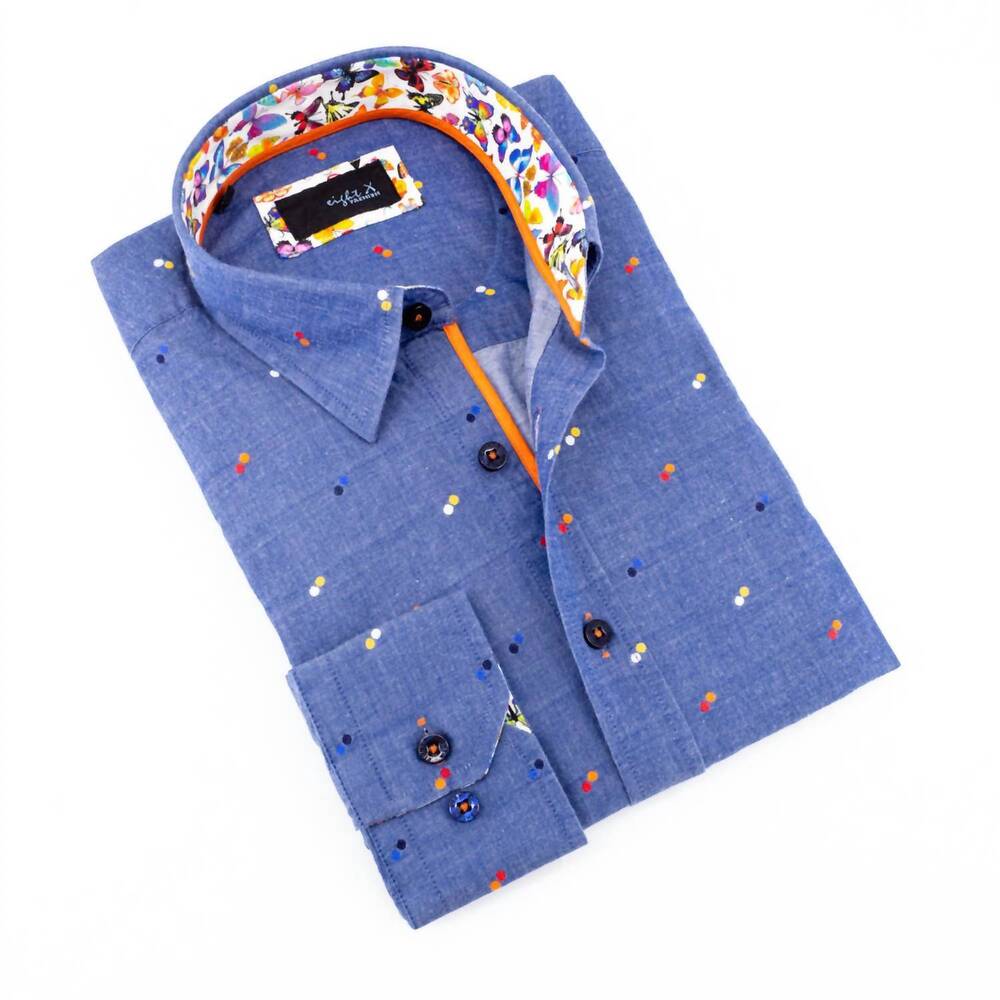 NEW EIGHT X men's fill coupe shirt with butterfly trim in navy